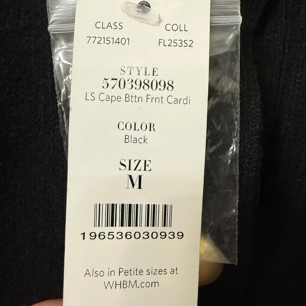 White House Black Market Black Cape Button Front Preppy Cardigan Gold Button MD - Picture 6 of 13